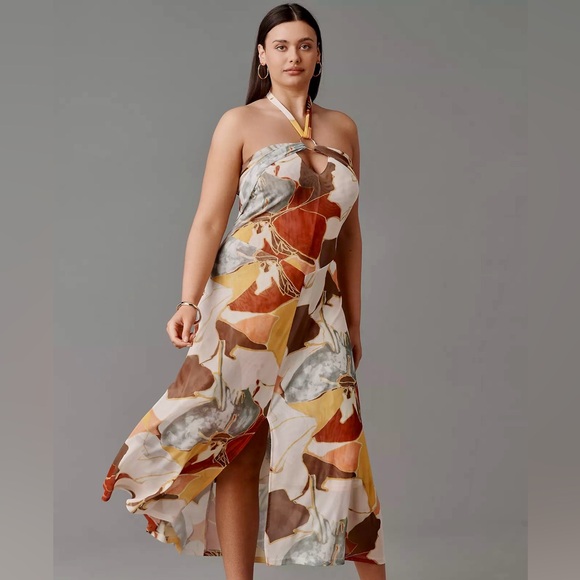 NWT! Anthropologie Sarah Hann Blythe Halter Mesh A Line Midi Dress  Sleeveless Women